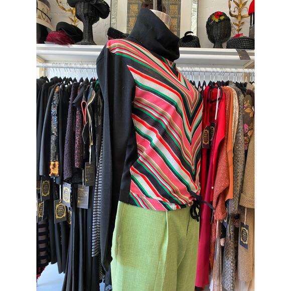 vintage 1970s chevron striped turtleneck 70s mod black and pink shirt deadstock - Picture 5 of 8